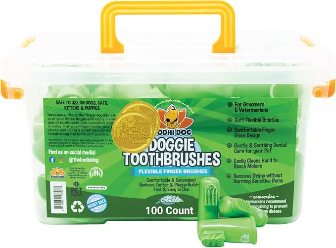 Bodhi Dog Finger Toothbrush for Dogs & Cats - Puppy Toothbrush with Soft Flexible Silicone Bristles, Gentle for Sensitive Gums, Promotes Healthy Teeth & Gums, Easy Teeth Cleaning Tool (100 Count)