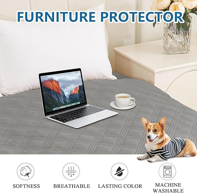 hyha Waterproof Dog Blanket, Reversible Pet Bed Blanket, Soft Sofa Couch Cover for Dogs Washable, Waterproof Pet Couch Covers for Sofa Puppy Cats Furniture Protector(30"x70", Grey/Light Grey)
