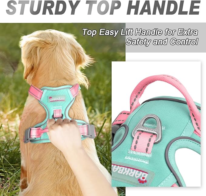 BARKBAY No Pull Dog Harness Front Clip Heavy Duty Reflective Easy Control Handle for Large Dog Walking(Cool Mint & Baby Pink,M)