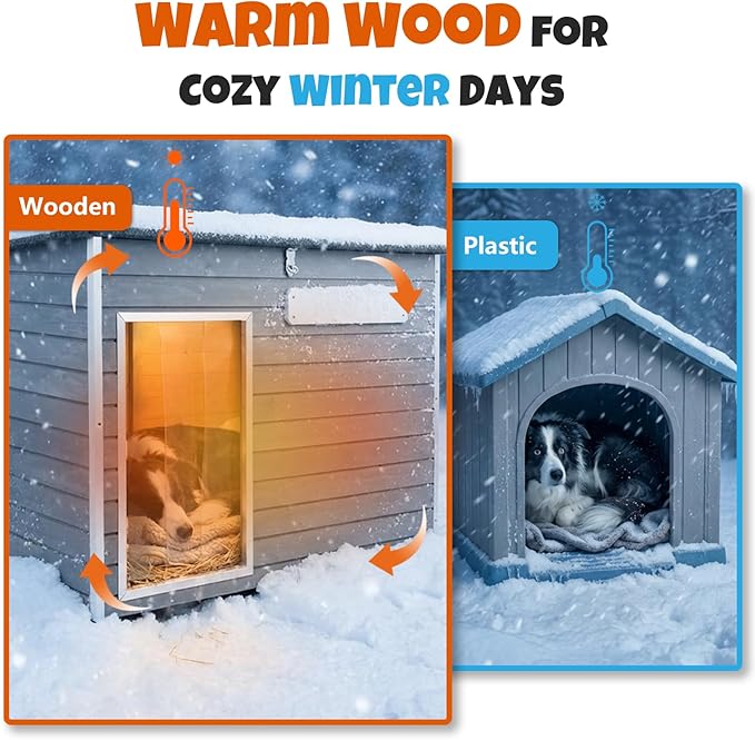 Large Wooden Dog House Outdoor, XL Weatherproof Dog Houses with Adjustable Vent Windows, Alloy Chew-Resistant Frame, Removable Floor for Medium & Large Dogs (43.3" Lx26.4 W x33.7 H)
