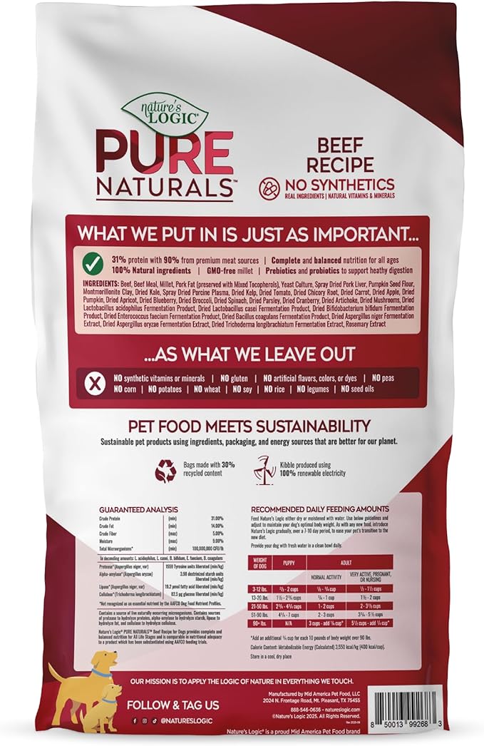 Nature’s Logic Pure Naturals™ 100% Natural Beef Recipe Synthetic-Free Dry Dog Food, 12 lbs