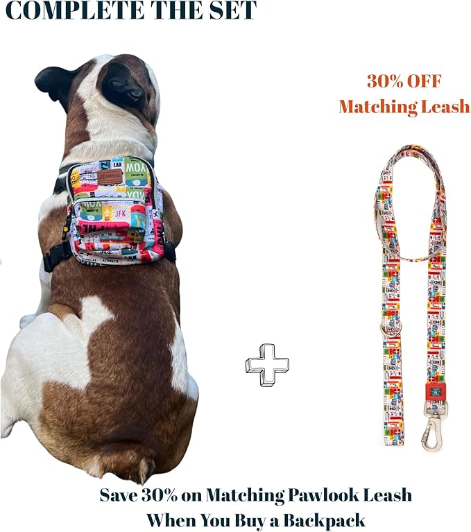 Pawlook Dog Backpack Harness – Street Smart | Waterproof, Adjustable, Breathable – Leash Attachment D-Rings, Poop Bag Pocket – Small & Medium Dogs – 8 Styles Traveller Medium