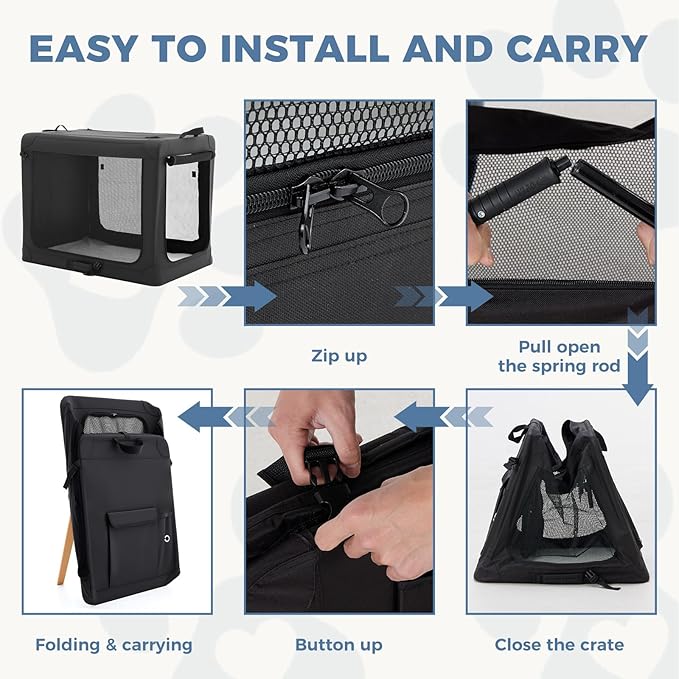 DUMOS Dog Crate 42 Inch Travel Cat Pet Carrier for Extra Large Dog, Portable Foldable Soft Pet Crate with Storage Bag & Washable Pad for Indoor Outdoor Dog Kennel Carrier (XL-80lbs, Black)