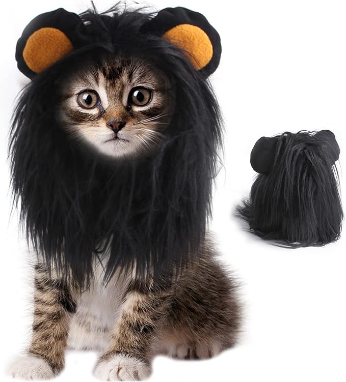 Cat Halloween Costumes- Black Lion Mane Wig Pet Costumes Hat for Halloween Christmas Dress Up Accessories Decoration for Kitten Cats,Size M