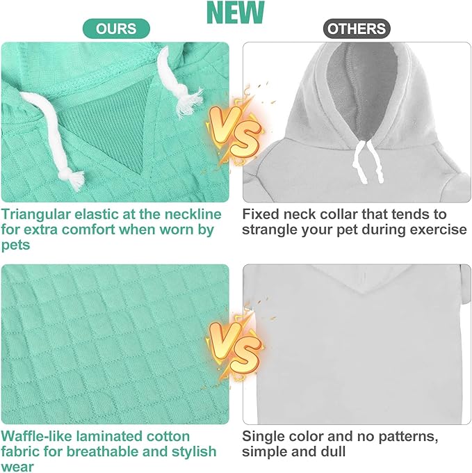 BEAUTYZOO Medium Dog Hoodie Sweater with Pockets, Dog Clothes for Small Medium Dogs Boy Girl, Waffle-Like Laminated Cotton Pet Coats with Hat and Leash Hole, Mint Green XL