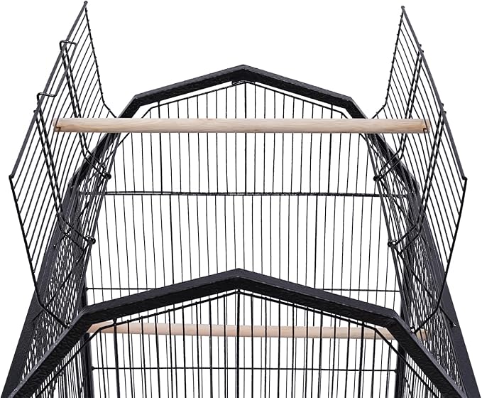 40 Inch Play Open Top Big Bird Cage with Food & Water Bowls Parakeet Bird Cage with Stand, Wheels Metal Birdcage Parrot Cage for Parakeet, Lovebirds, Ringneck, Cockatiels (Black, Open Top)