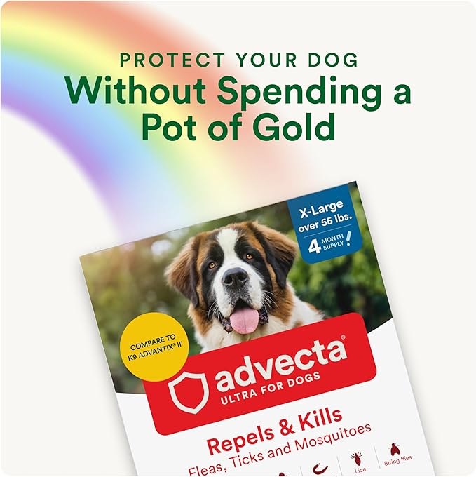 Advecta Ultra Flea and Tick Prevention for Dogs - Extra Large Dog Flea and Tick Treatment & Control - Mosquito Repellent - Fast Acting Waterproof Topical Drops, 4 Month Supply