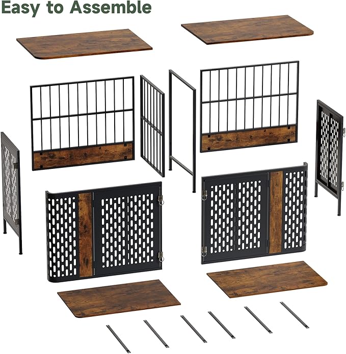 ONBRILL 71” Large Dog Crate Furniture for 1 or 2 Dogs,Large Double Dog Cage with Removable Divider,Heavy Duty Wooden Dog Crate As TV Stand with Steel Frame,Brown