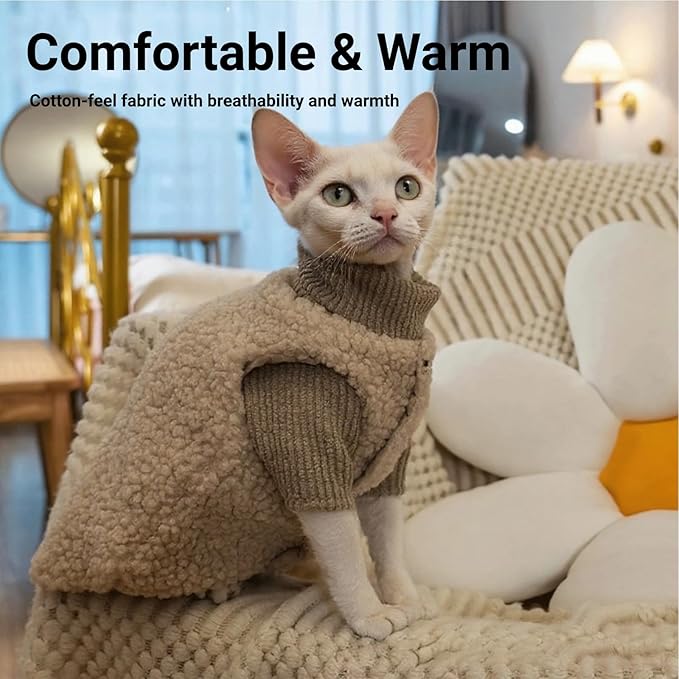 Cat Costume & Puppy Clothes 2-Piece Set, Soft Warm Lamb-Fleece Jacket & Breathable Knit Sweater for Small Dogs & Kittens, Size Medium