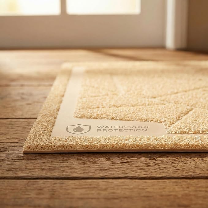 WePet Cat Litter Box Mat, Kitty Premium PVC Pad, Durable Trapping Rug, Phthalate Free, Urine-Resistant, Scatter Control, Mosaic, XXL 47 x 35 Inch, Beige