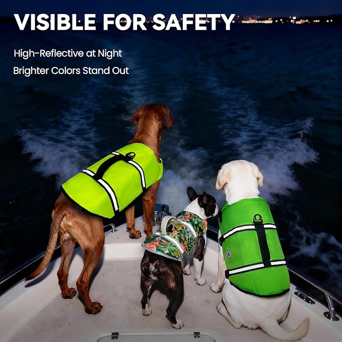 VIVAGLORY Rip Stop Dog Life Vest, Swimming Vest with Handle, Buoyancy for Doggy Puppy, Dog Life Jacket for Swimming & Boating, L, Bright Green