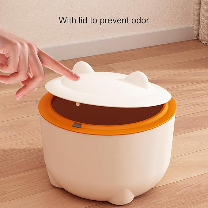 Odor Free Cat Litter Trash Can, Press Type Enclosed Design with, Includes Liner for Easy Cleanup, Compact Pet Waste Container