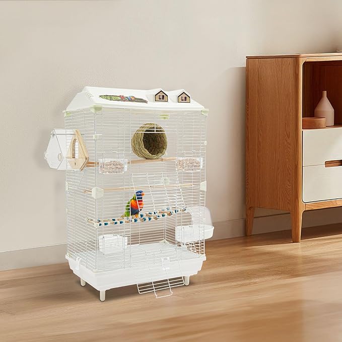 30 Inch Iron Bird Cage with Stand for Parakeets Cockatiels Conures Lovebirds Parrots, Two-Tier Metal Birdcage for Small to Medium Birds, Easy Access Double Doors