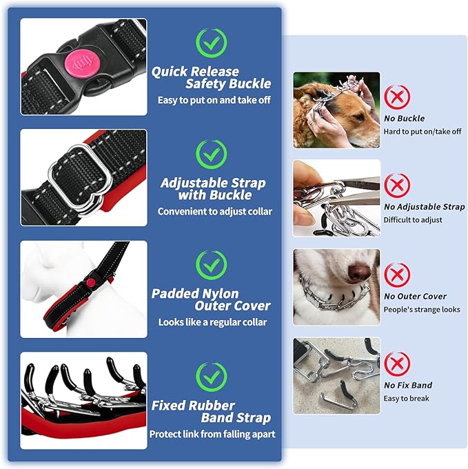 Martingale Collar for Dogs, Hidden No Pull Dog Collar with Buckle, Reflective Nylon Choke Collar Adjustable Limited Slip Collar for Large Medium Small Dogs Anti Pull Training Walking L Red