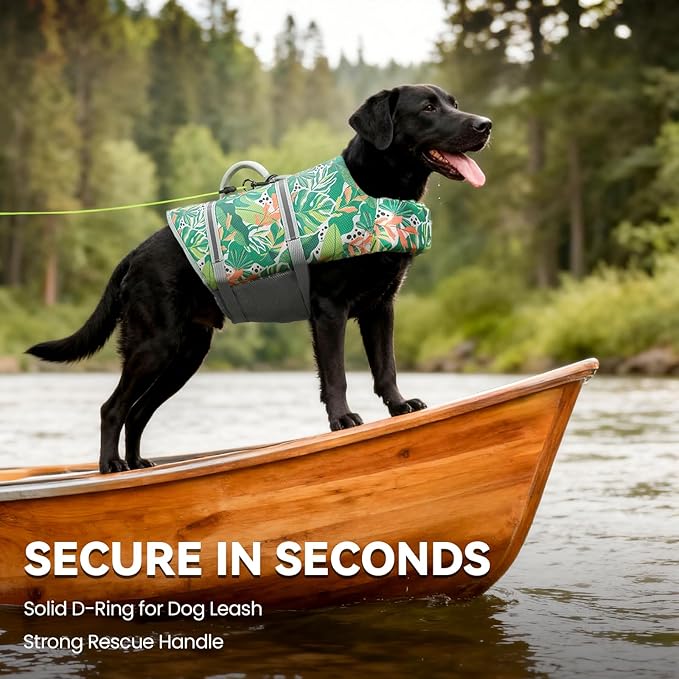 VIVAGLORY Rip Stop Dog Life Vest, Swimming Vest with Handle, Buoyancy for Doggy Puppy, Dog Life Jacket for Swimming & Boating, S, Floral