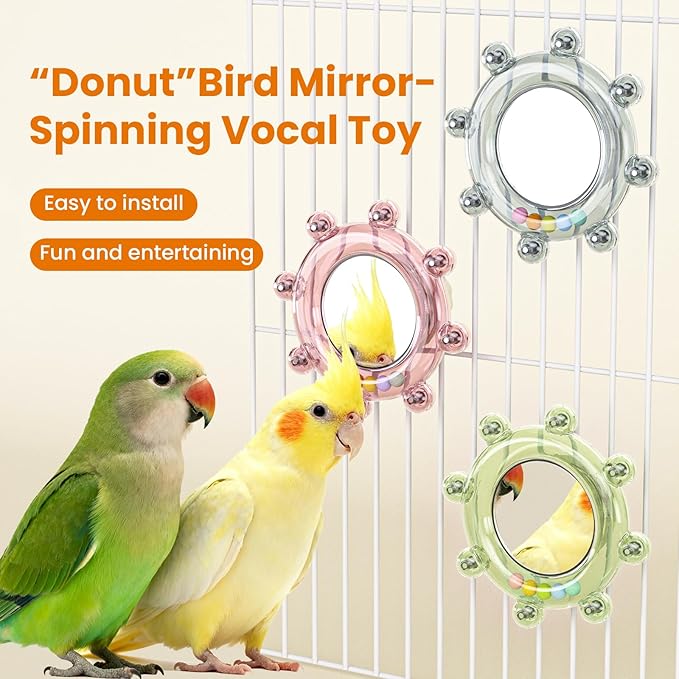Bird Mirror Toys for Cage,Parakeet Rotating Sound Wheel Toy,Budgie Training Colorful Interactive Chew Toys for Canaries Lovebirds Conures Cockatiels cage Accessories (3, Rondom Color)