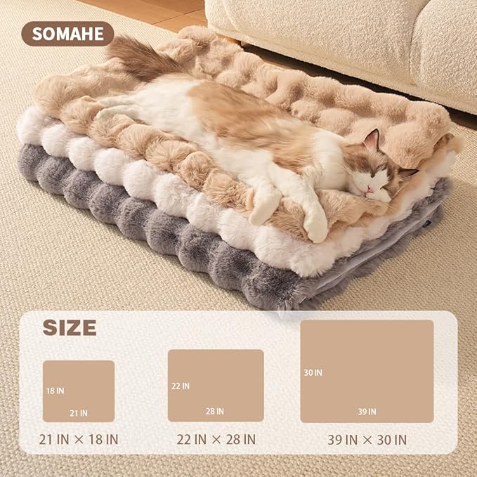 Self-Warming Cat Blanket for Indoor Cats & Small Dogs, Dual-Side Sherpa Plush Throw, Anti-Static Shared Couch Mat for Crate & Travel, Machine Washable No Shrink, 28x22 Inch Coffee