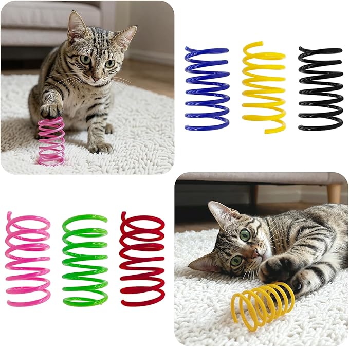 AGYM 6Colors Plastic Spring Cat Toys, 60 Pack Spiral Springs for Indoor Cats to Swat, Bite, Hunt, Interactive Toys for Cats and Kittens