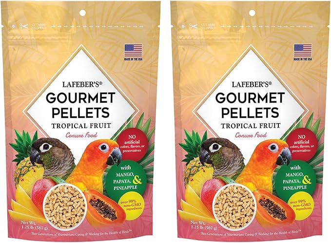 LAFEBER'S Tropical Fruit Gourmet Pellets Pet Bird Food, No Added Sugar, Made with Non-GMO and Human-Grade Ingredients for Conures (1.25 Ib Pack of 2)