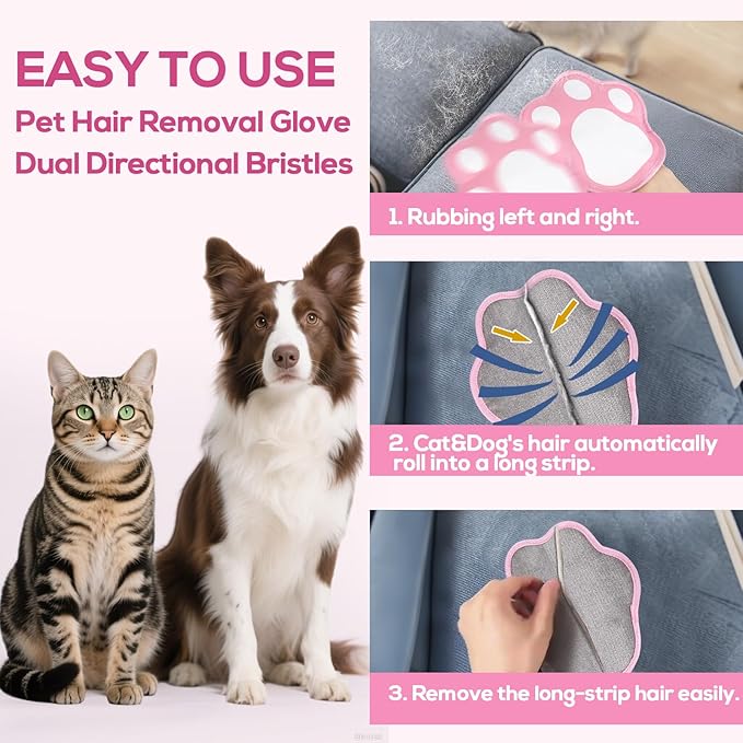 BABORUI Pet Hair Removal Glove - 2 Packs Cute Paw Electrostatic Pet Hair Remover Glove, Magic Brush Pet Hair Glove for Cats Dogs