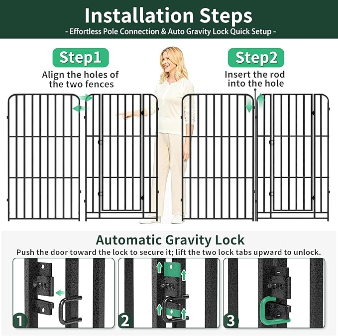Metal Dog Playpen 47" 12 Panels for Medium Large Dogs, Indoor Outdoor Exercise Pen for Yard RV Camping, Thickened Steel Tube, Gravity Lock & Ball Head Iron Rods