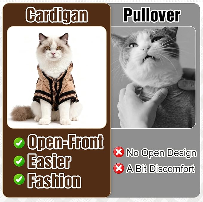 EXPAWLORER Cat Sweater Cardigan - Stylish Knit Cat Clothes, Soft Puppy Sweater with Sleeve, Cute Warm Pet Clothing Knitwear, Fall Winter Kitten Coat for Girl Boy Cats, Bear Large