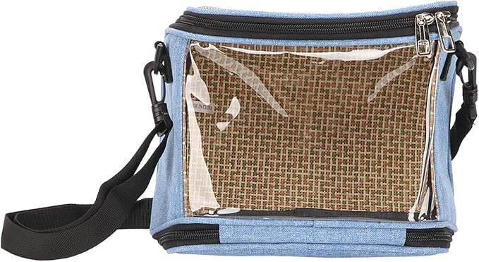 Transparent Bird Carrier Bag, Portable Lightweight Parrot Travel Cage with Ventilated Mesh and Rattan Weave for Cockatiels Parakeets Small Birds (Blue)