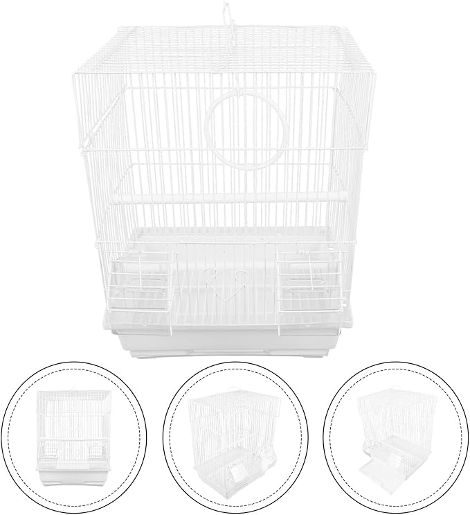 NUOBESTY Portable Metal Bird Carrier Cage for Parrots Conures Travel Use Iron Material Featuring Safety Design Stylish White Finish Suitable for Home and Outdoor Adventures