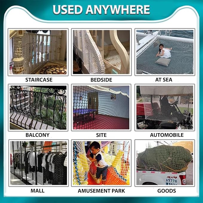 Safety Rope Net for Kids,Knotless Fence Net for Balcony Stairway Guard,Outdoor Terrace Decoration Pet Anti-Fall Rope Netting,Baseball Sports Netting(Size:2M*8M(6.5FT*26.2FT),Color:White)