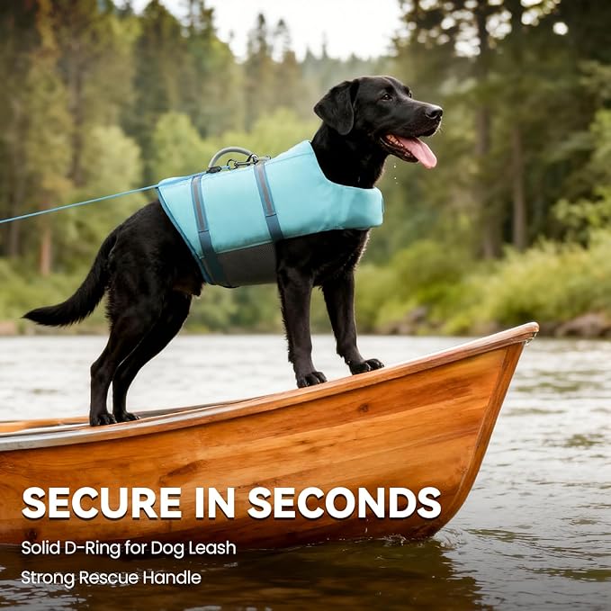 VIVAGLORY Rip Stop Dog Life Vest, Swimming Vest with Handle, Buoyancy for Doggy Puppy, Dog Life Jacket for Swimming & Boating, S, Cyan