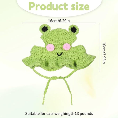 1 PCS Cat Hat Cute Frog Shape Pet Cap Frog & Flower Cats Hat Cotton & Soft Cute Knitted Cats Hats Cutes Knitted Cat Costume for Small Pets (Green, M)