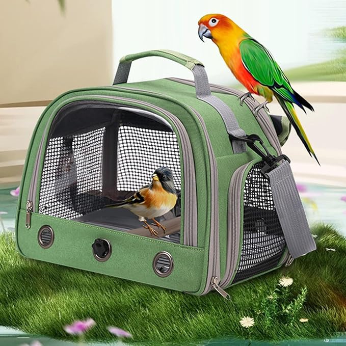 Bird Traval Carrier Cage, Bird Carrier with Seat Belt, Multifunctional Small Animal Backpack, Pet Transparent Breathable Carriers for Small Birds Parrots (Green)