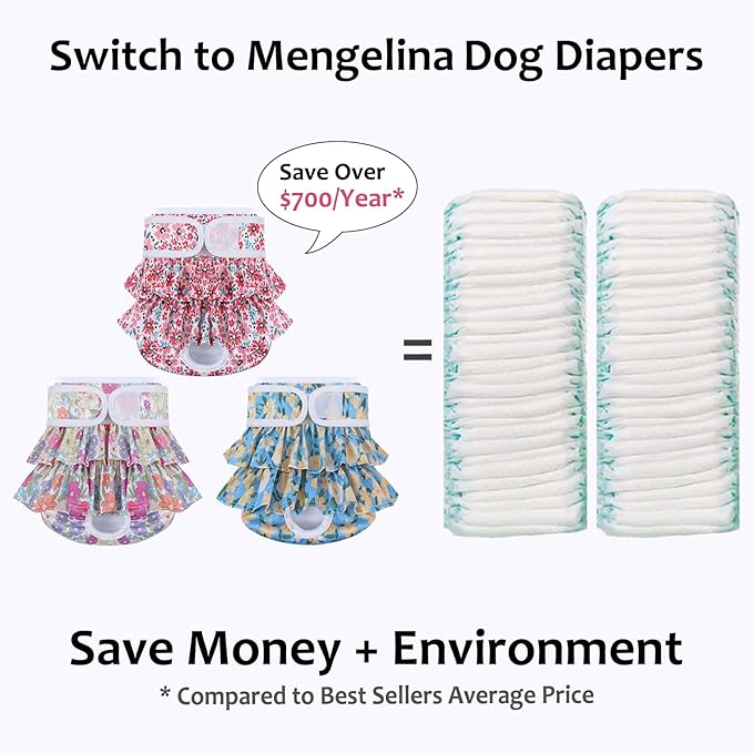 Reusable Dog Diapers Female 3 Pack Doggie Diapers for Period Heat Incontinence Puppy Training (X-Small, Animal Print)