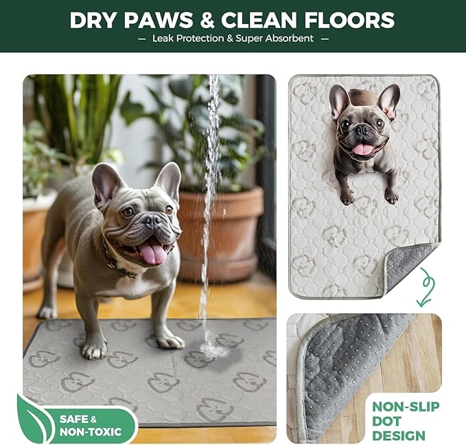 FXW Washable Pee Pads for Dogs, Puppy Pads with Super Absorbent, Specifically Designed for 36inch Cages, 23" x 35" Rectangle, Khaki, 2 Packs