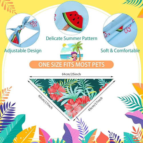 100 Pcs Hawaiian Dog Bandanas Bulk Pet Bibs Colorful Triangle Scarf Pet Bandanas for Medium Large Dogs Hawaiian Summer Luau Party Birthday Costume Decor