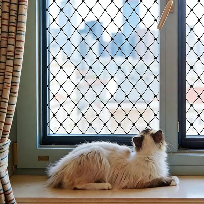 Cat Balcony Netting, Large Cat Net Pet Anti-Fall Safety Netting,Tear-Resistant, Thickened Nylon Dogs Cats Climbing Net, Pet Mesh Fence for Balcony, Stair, Window, Outdoors (10x19.7ft)