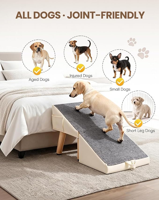 Dog Ramp for Couch & Bed, 2-in-1 Dog Stairs for Small and Medium Dogs & Cats, 16'' Indoor Pet Ramp with 23°Gentle Slope, Non-Slip Felt, Joint Protection for Senior & Injured Pets, Sturdy Ottoman-Style