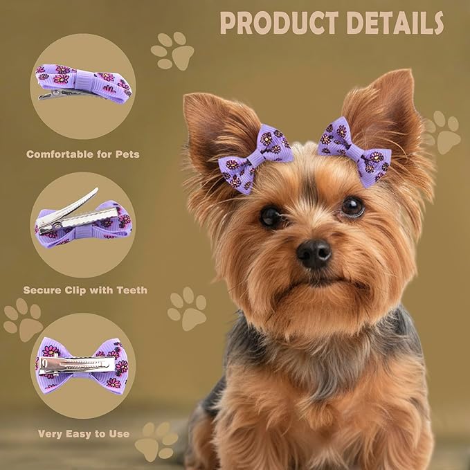 Dog Hair Bows Small Puppy Bowknot Clips for Pet Grooming Accessories Doggy Gifts 100Pcs (50 Pairs)