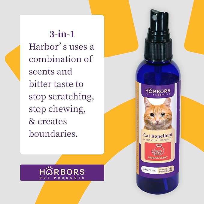 Harbor's Pet Products Harbors Cat Scratch and Chewing Deterrent Spray - 4 oz / 118 ml | Formulated with Essential Oils | 100% Satisfied or Return (Orange)