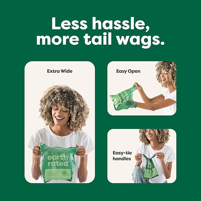 Earth Rated Dog Poop Bags with Handles, Extra Wide, Easy Tie and Guaranteed Leakproof, Unscented, 120 Handle Bags
