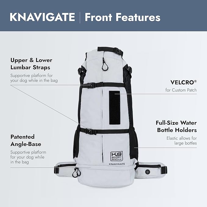 K9 Sport Sack Knavigate - Large, Lunar Rock - Ideal for Dogs with 20-22” Back Length - Adjustable, Backpack-Style Carrier with Internal Frame & Padded Hip Belt