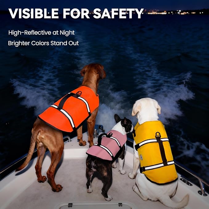 VIVAGLORY Rip Stop Dog Life Vest, Swimming Vest with Handle, Buoyancy for Doggy Puppy, Dog Life Jacket for Swimming & Boating, L, Yellow