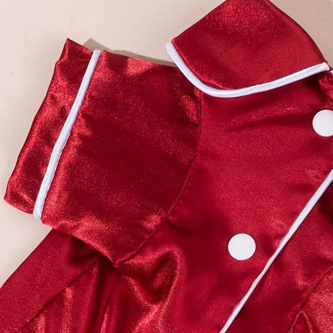 Cat Puppy Costume Elegant Satin Pajamas with Bow Headband 2PCs Set Pet Sleepwear Cute Pet Outfit Cosplay Partywear Photoshoots (red Set,X-Large)