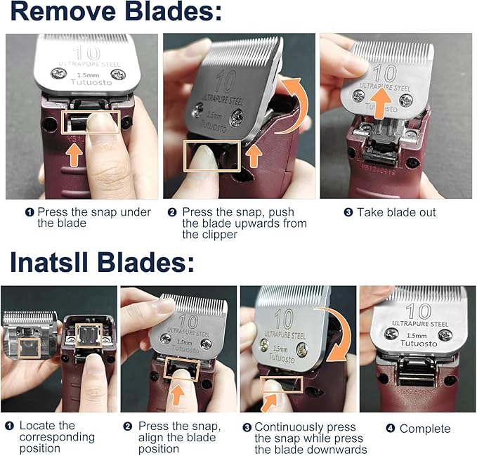 Clipper Blades Pet Grooming Clipper Replacement Blades Detachable Blade Compatible with andis/wahl/Oster Dog Clippers (10#&7FC)