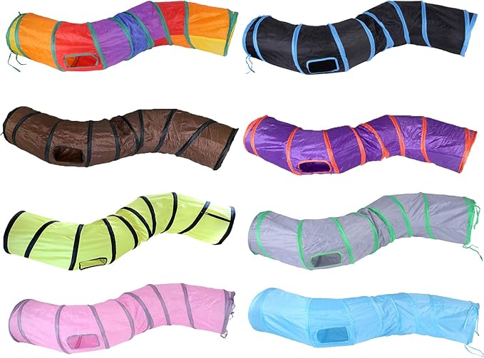 Cat Tunnel for Indoor Cats Interactive, Rabbit Tunnel Toys, Pet Toys Play Tunnels for Cats Kittens Rabbits Puppies Crinkle Pop Up Brown 47" Shape S