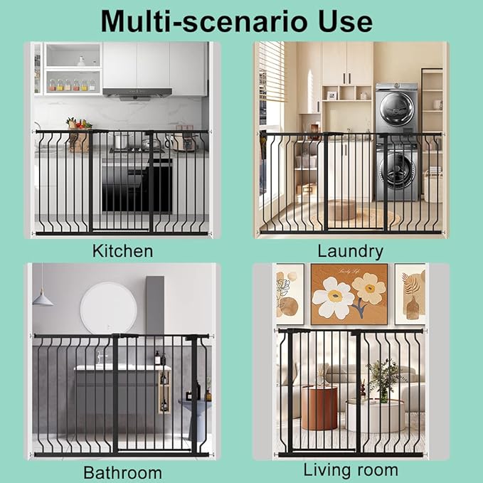 ALLAIBB Black 40.55" Extra Tall Wide 57.48-73.62" Baby Gate Pressure Mounted Walk Through Child Kids Safety Toddler Tension Pet Dog Gates with Extension for Doorways Kitchen