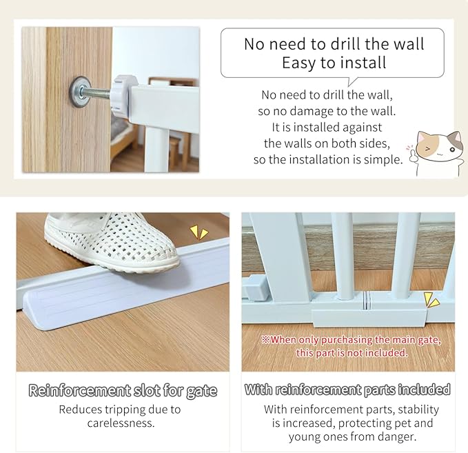 Lumizone Extra Tall Cat Gate 61.02" High Pressure Mounted Extra Wide 2025 New (17 Sizes) 1.37" Gap No Drilling Auto-Close One-Handed Operation Tall Pet Gate for Dogs(White, 61.02" H x 29.92"-59.44" W)
