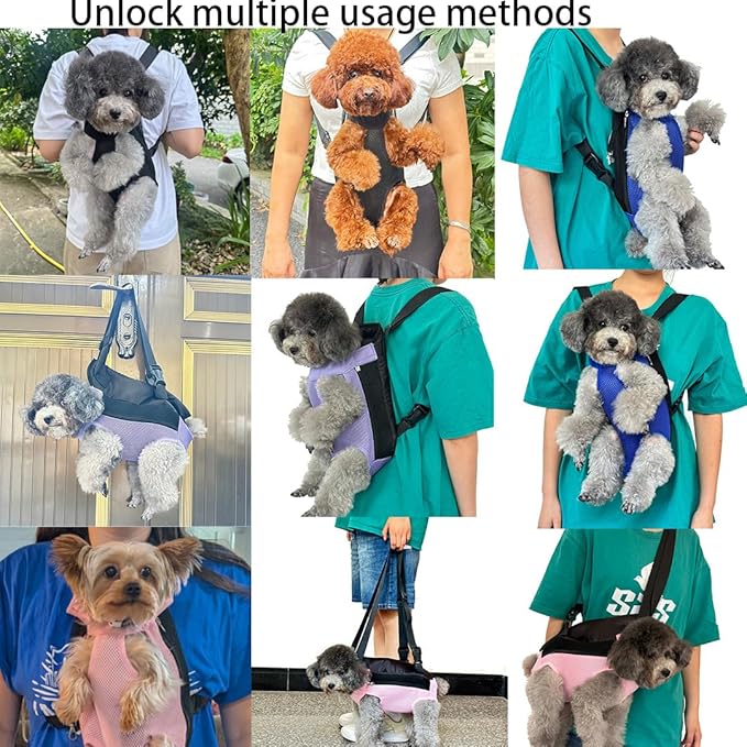 Pet Dog Carrier Backpack, Portable Breathable Mesh Chest Carrier, Polyester Woven Double Shoulder Pet Bag for Outdoor Adventures (Pink, Medium)