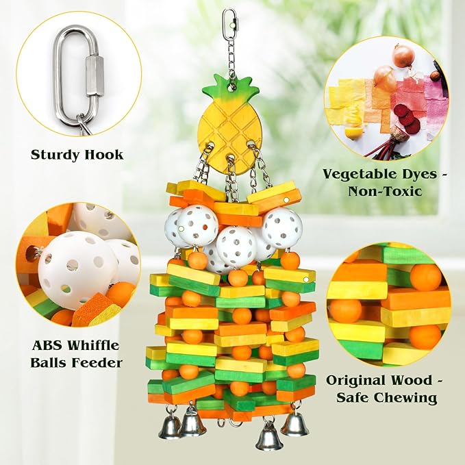 Parrot Toys 18 inches Bird Shredding Toys for Medium Large Parrots, Cockatiels, Macaw, African, Conure Bird Toy Natural Poplar Wood Material