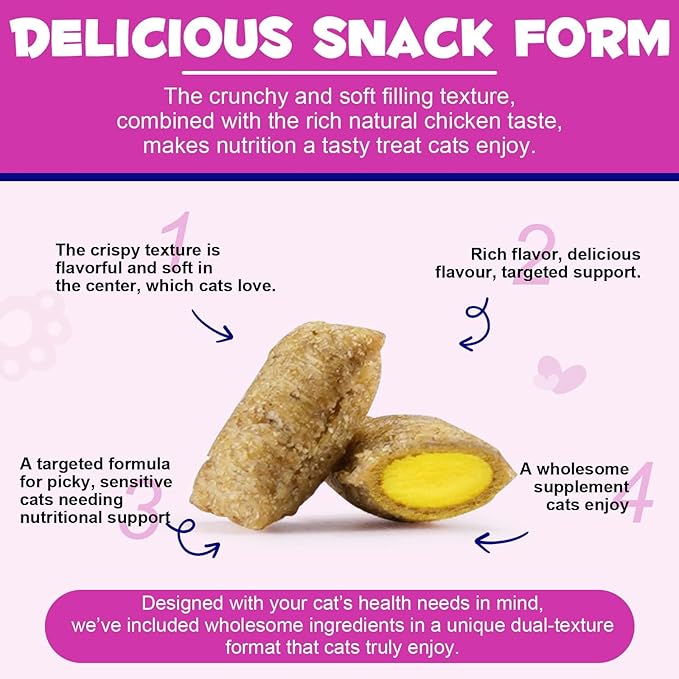 Cat Multivitamin Crunchy & Creamy Chews, Cat Treats Support for Immune, Joint, Skin & Coat, Digestion, Heart & Eyes, Cats Vitamins Supplements with Taurine for Cats Kittens - Chicken Flavor